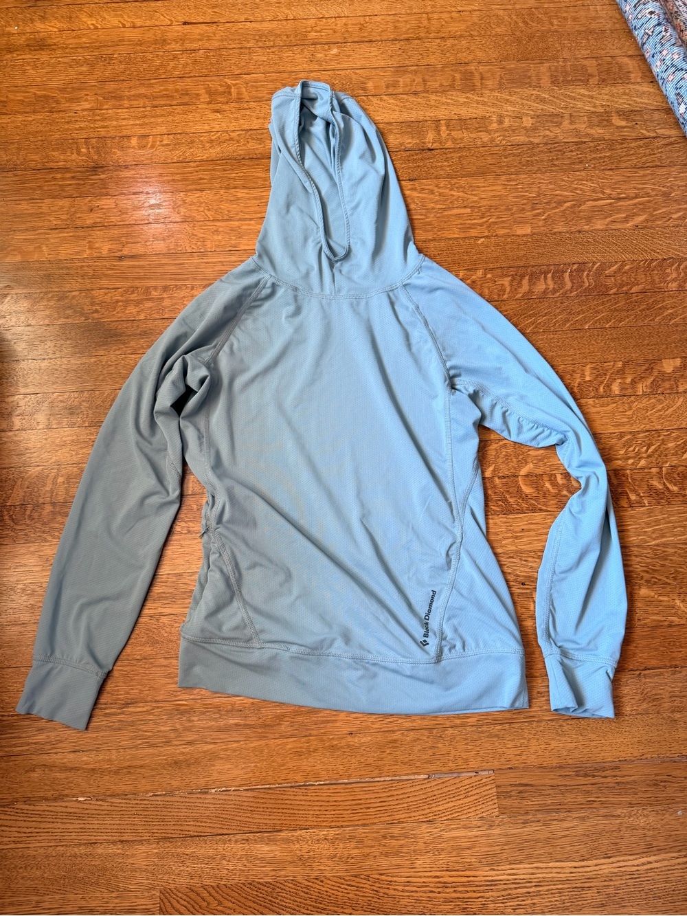 Black Diamond Alpine Glow Light Blue Hood Sun shirt UPF 50